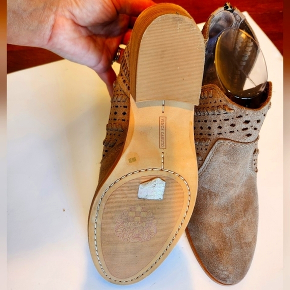 Vince Camuto Shoes - Vince Camuto taupe suede leather woven booties size 8